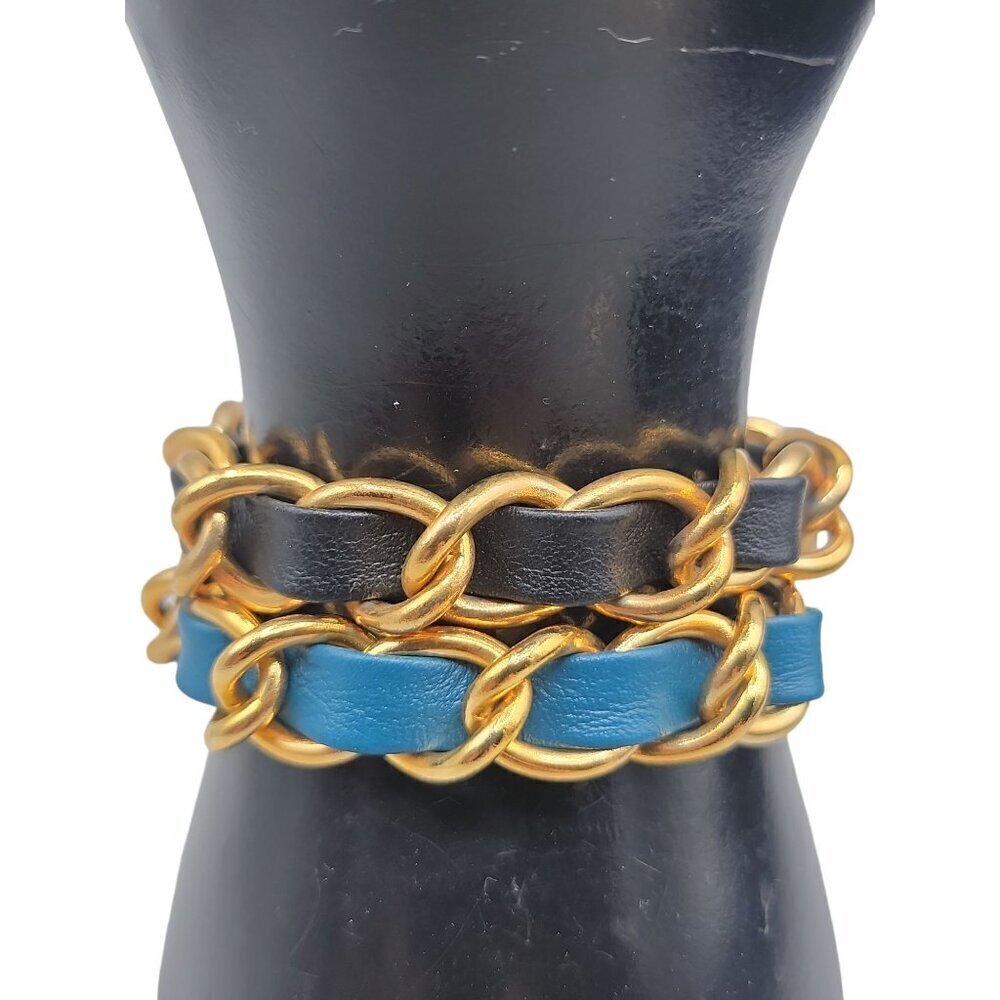 Joan Rivers Pair of Double Leather Woven Bracelet with 2 Extenders 6.5"-7.5"